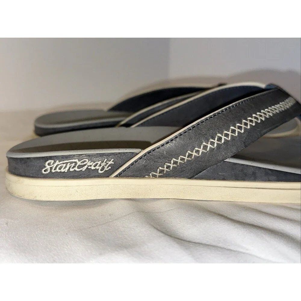 Olukai Stanecraft Gray 44 Men’s Leather Sandals 11 Flip Flop Boating